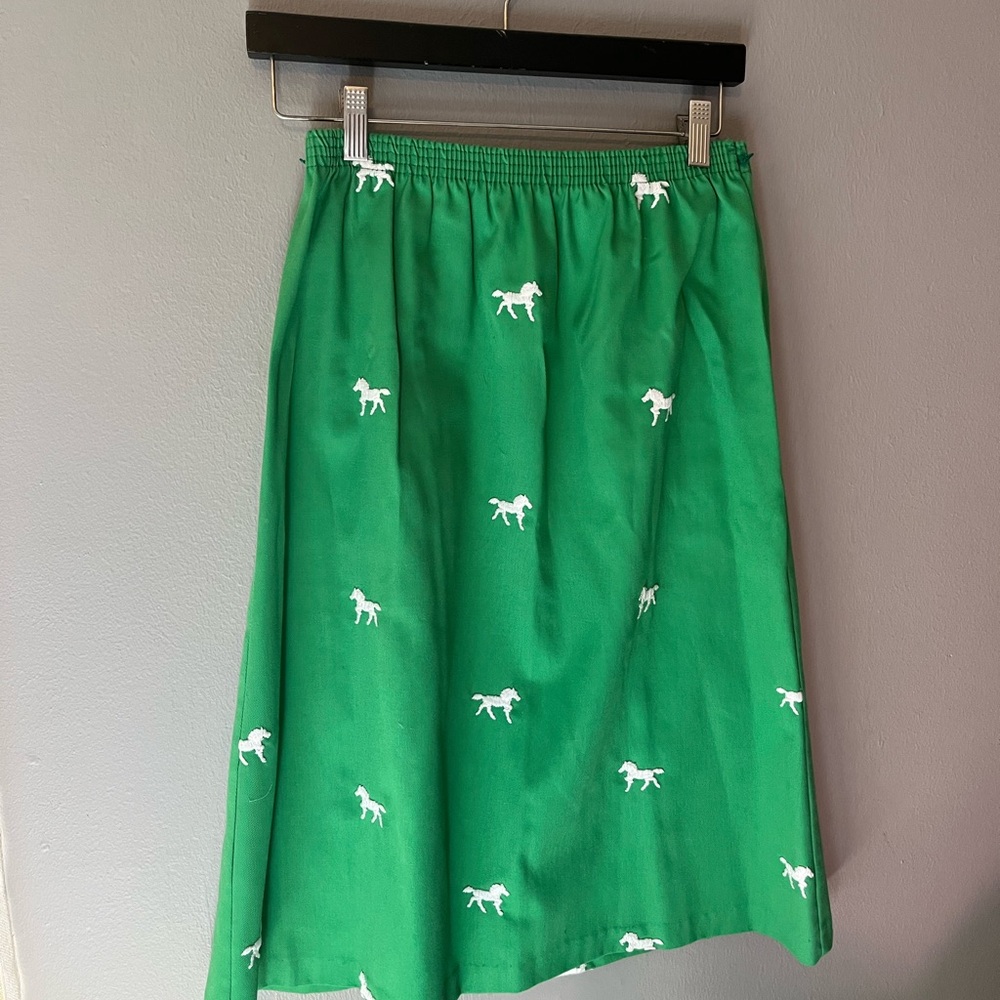 Vintage Green Embroidered Horse A-Line Skirt